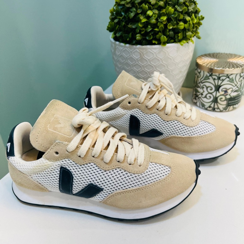 Veja Rio Branco Navy Blue, Beige and White Mesh Sneakers - Picture 2 of 6